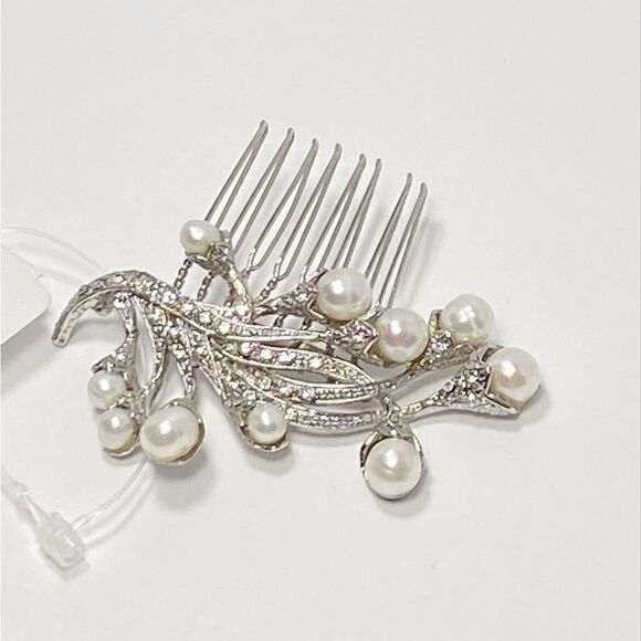 Homa Bridal Crystal and Pearl Silver Bridal Hair Comb Headpiece Hair Jewelry - Picture 1 of 7